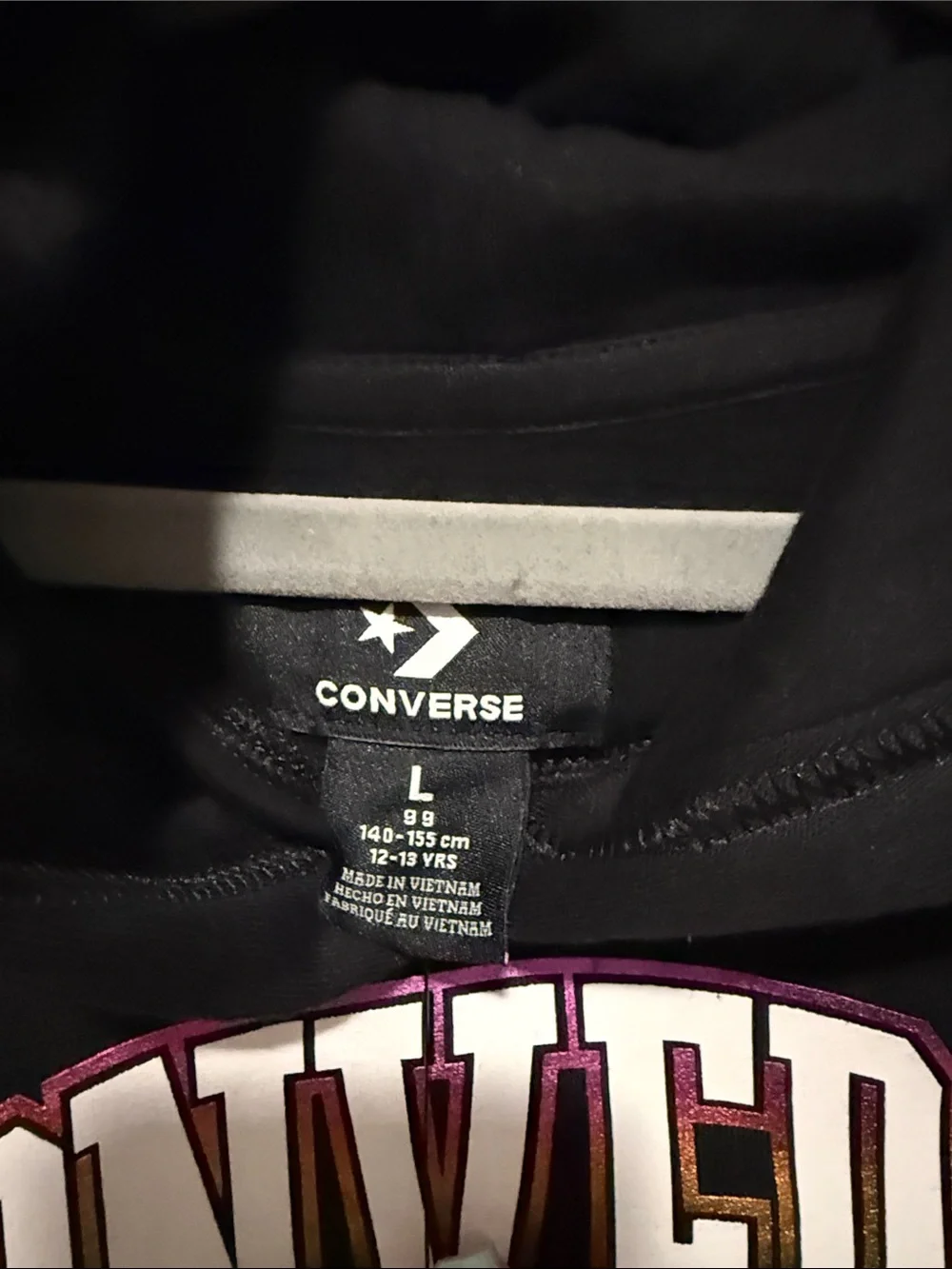 Converse Black Hoodie with Multicolor Rainbow Logo and Star Sleeve Prints